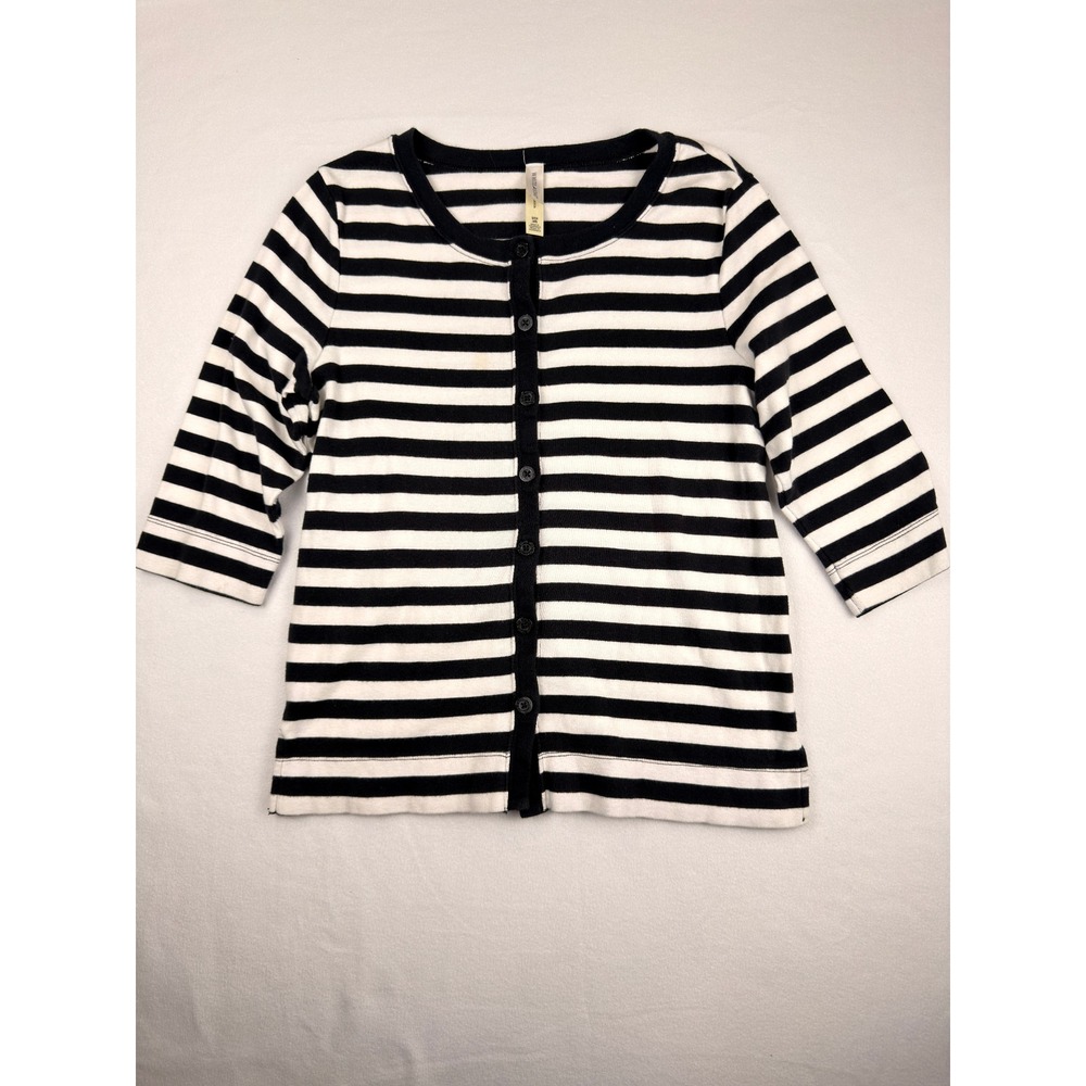 White Stag Womens Black White Striped Button Front Cardigan S 4/6